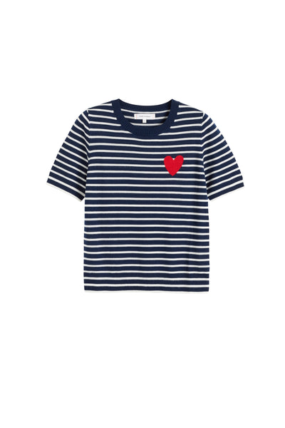Navy-Cream Merino Heart Breton T-shirt