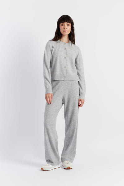 Light-Grey Wool-Cashmere Crew Neck Cardigan