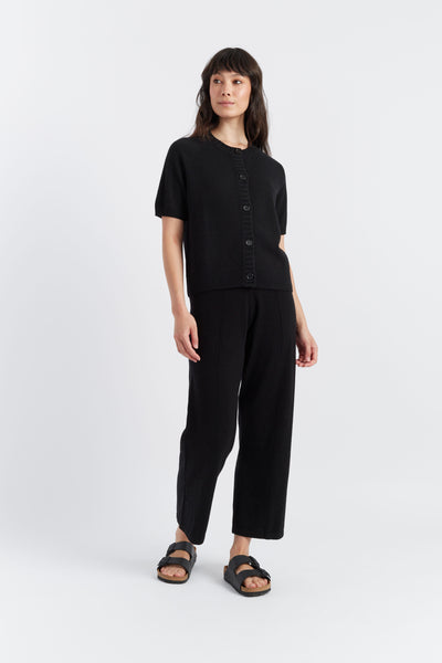 Black Wool-Cashmere Button T-Shirt