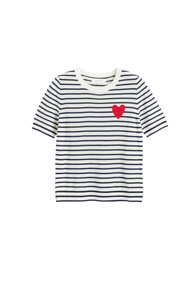 Cream-Navy Merino Heart Breton T-shirt image 4
