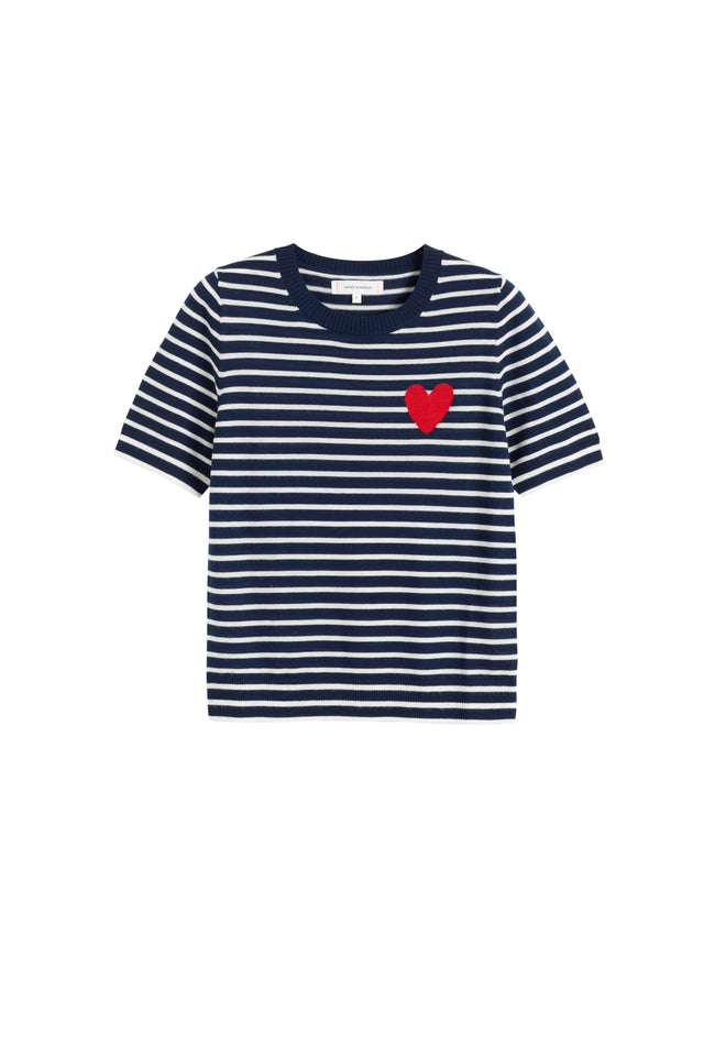 Navy-Cream Merino Heart Breton T-shirt image 4