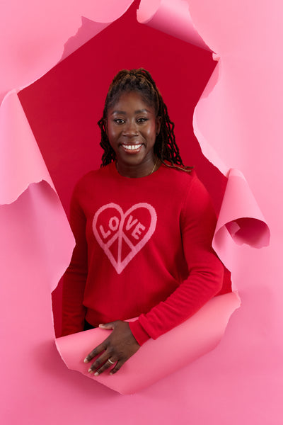 Velvet-Red Wool-Cashmere Love & Peace Sweater