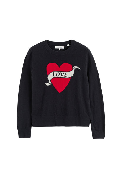 Black sweatshirt with a red heart and 'LOVE' text on a white background