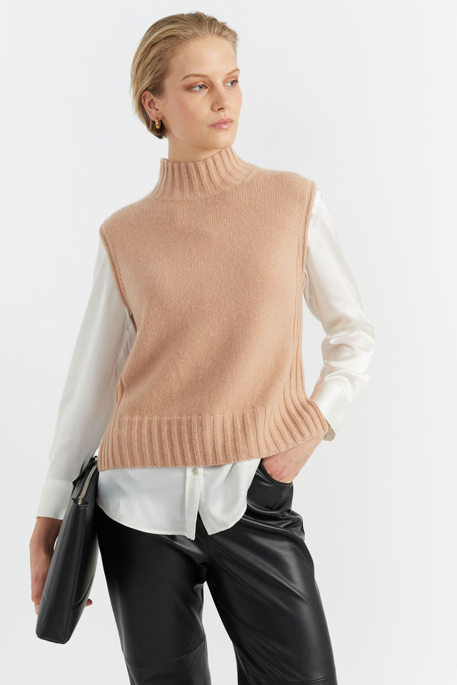 Warm-Beige Pure Cashmere Funnel Tank image 4