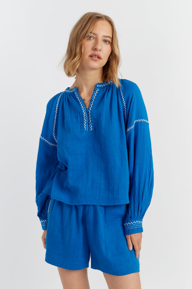 Blue Cotton St Tropez Blouse image 1