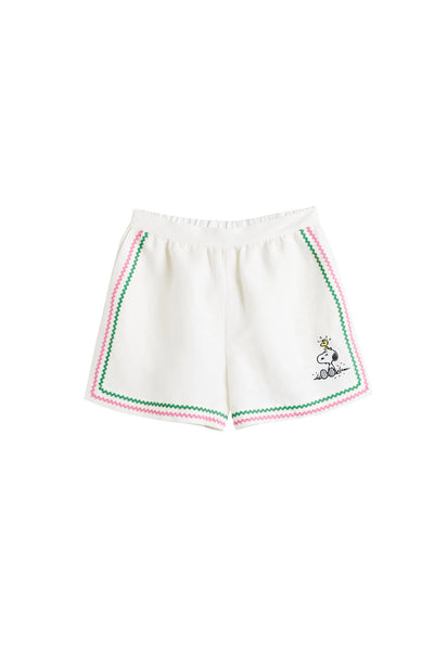 White shorts with colorful trim on a white background