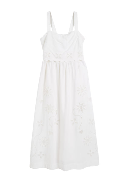 Cream Linen-Blend Broderie Summer Dress