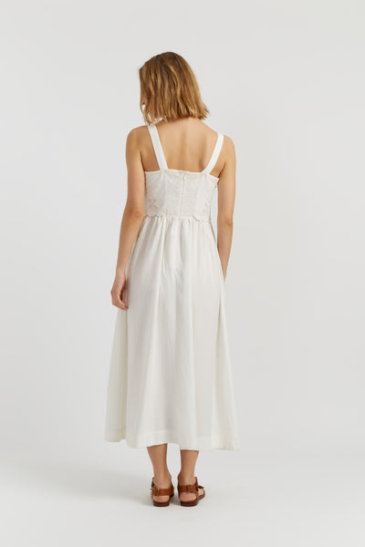 Cream Linen-Blend Broderie Summer Dress