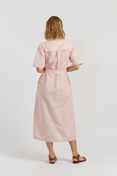 Light-Pink Linen-Blend Scallop Shirt Dress