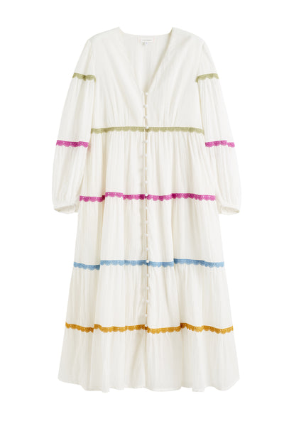Cream Cotton Rainbow Scallop Dress