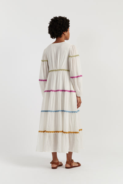 Cream Cotton Rainbow Scallop Dress