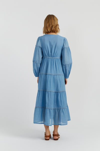 Dusty-Blue Cotton Scallop Dress