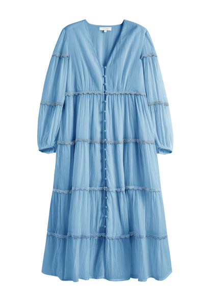 Dusty-Blue Cotton Scallop Dress