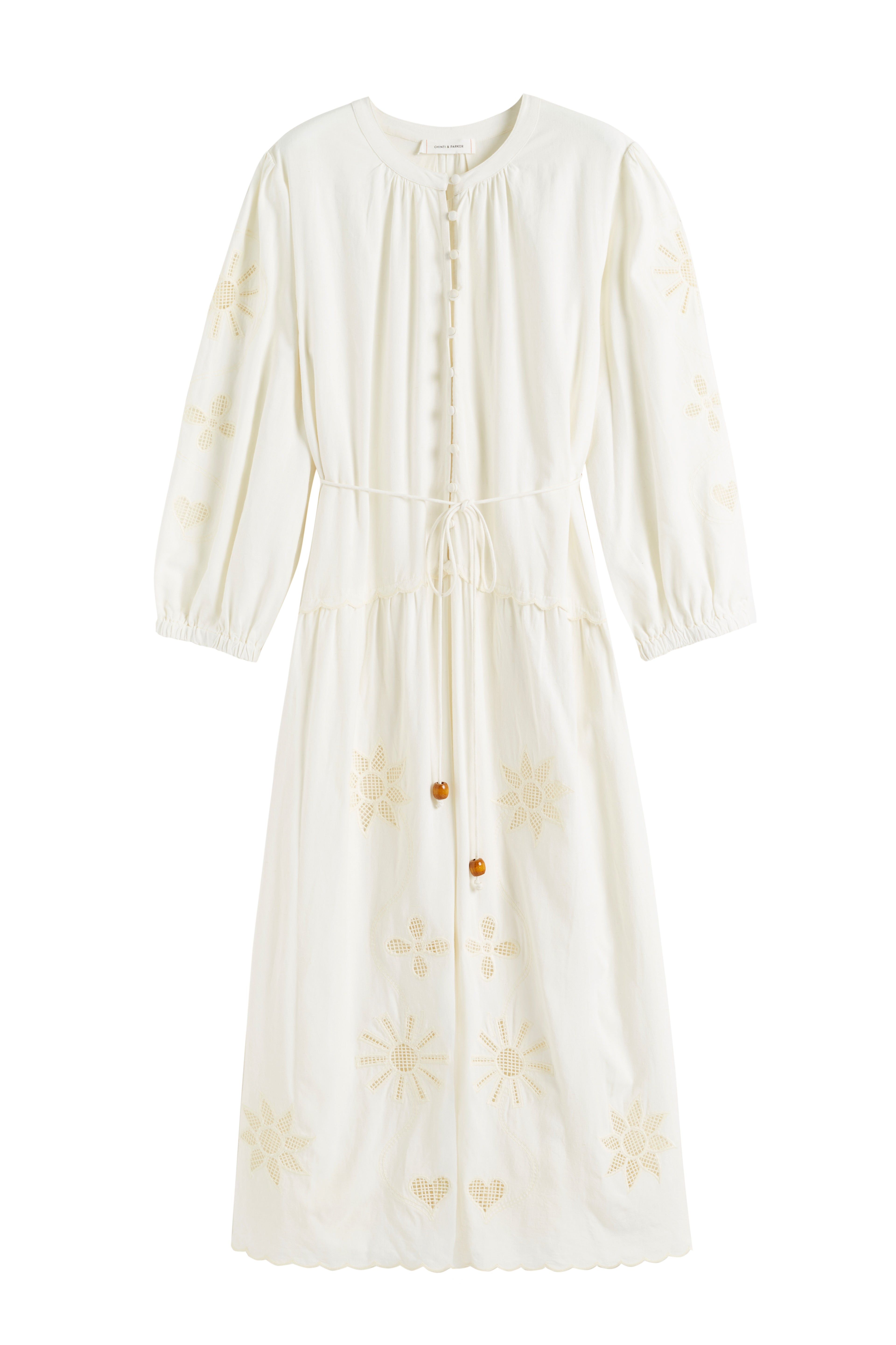 Cream Linen-Blend Broderie Dress - Chinti & Parker UK