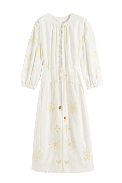 Cream Linen-Blend Broderie Dress