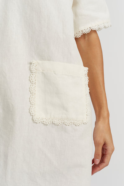 Cream Linen-Blend Scallop Tunic Dress