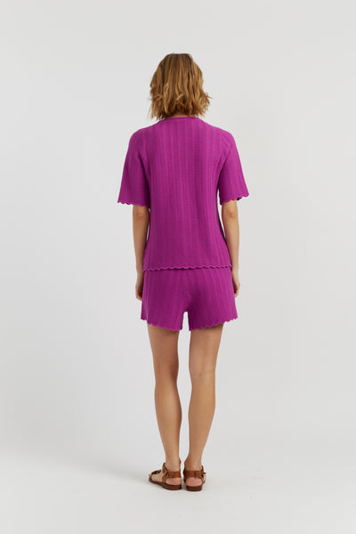 Magenta Cotton Crochet Tee