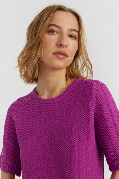 Magenta Cotton Crochet Tee