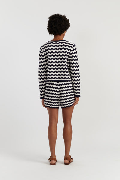 Navy Cotton Cherry Crochet Cardigan