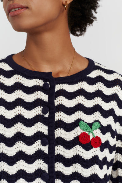 Navy Cotton Cherry Crochet Cardigan