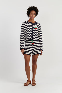 Navy Cotton Cherry Crochet Cardigan