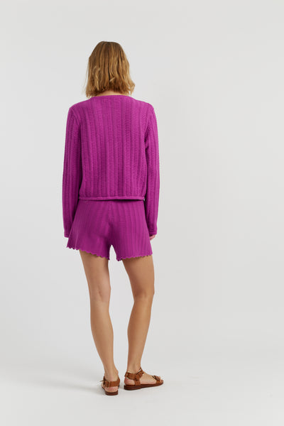 Magenta Cotton Crochet Cardigan