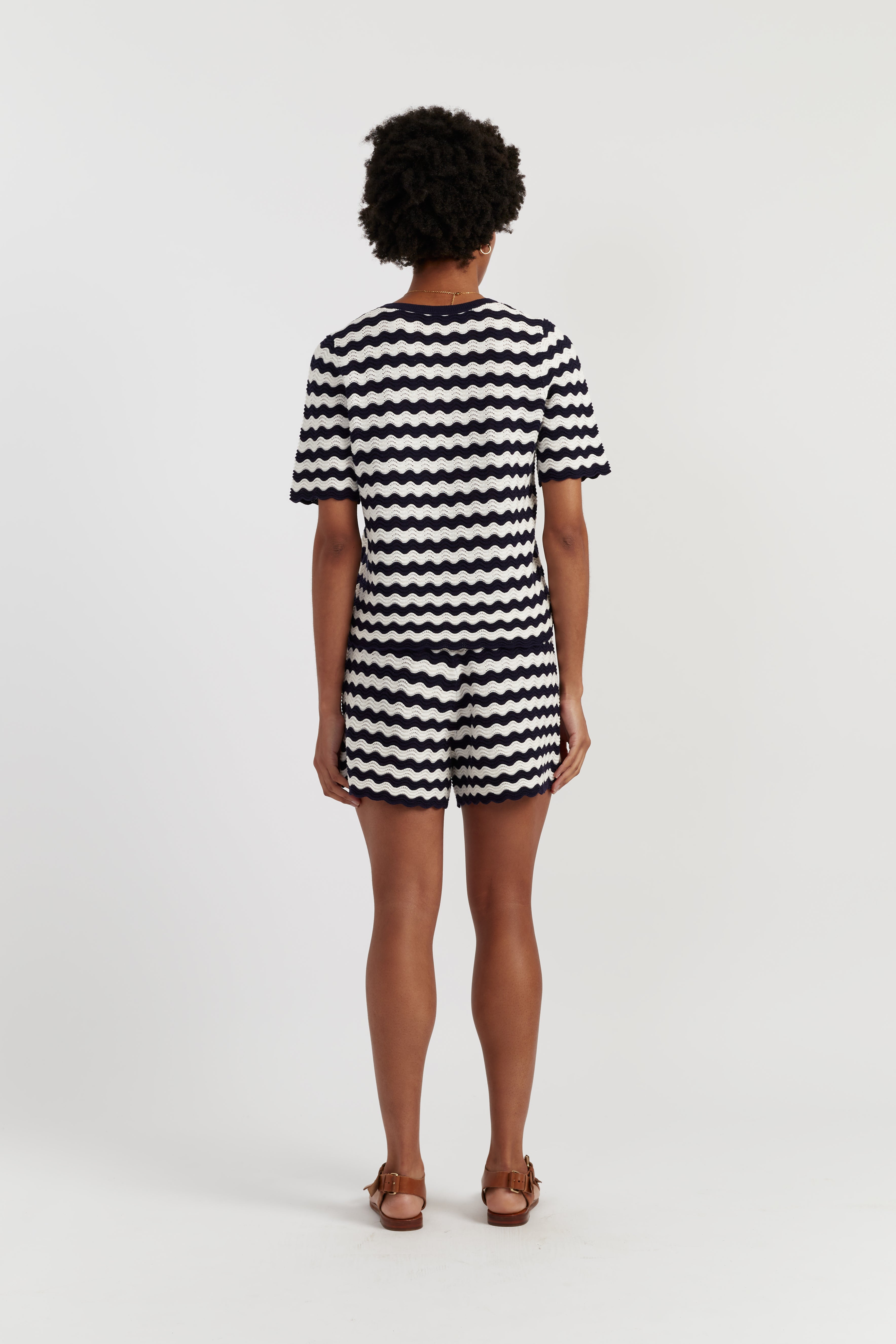 SAMPLE SALE NO RETURNS Navy Cotton Cherry Crochet Shorts - Chinti