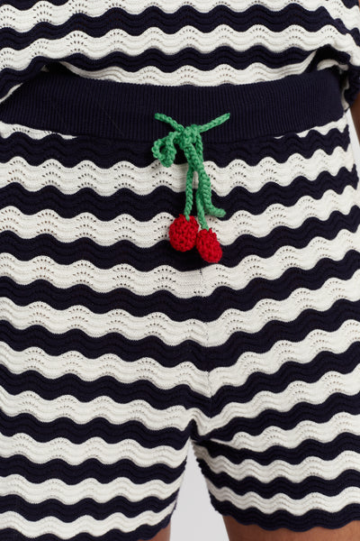 Navy Cotton Cherry Crochet Shorts