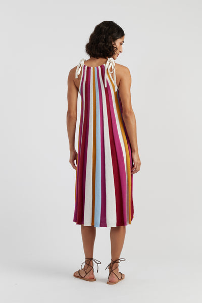 Cream Cotton Rainbow Swing Dress