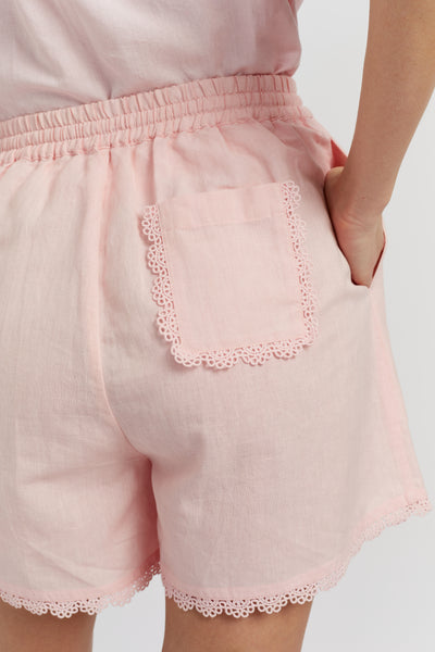 Light-Pink Linen-Blend Scallop Edge Shorts