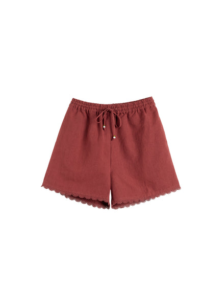 Sienna Linen-Blend Scallop Edge Shorts