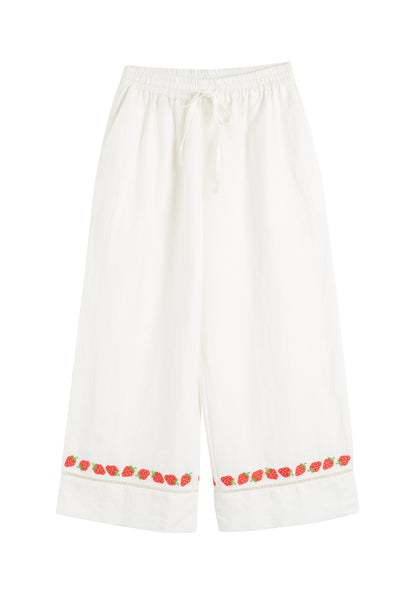 Cream Linen-Blend Strawberry Trousers