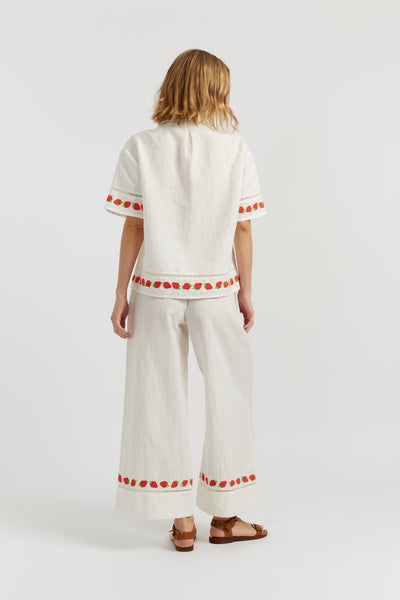 Cream Linen-Blend Strawberry Trousers