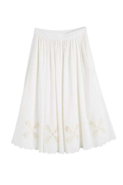 Cream Linen-Blend Broderie Skirt