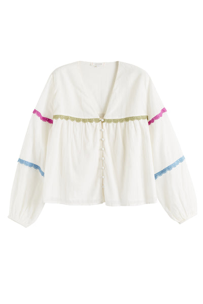 Cream Cotton Rainbow Scallop Blouse