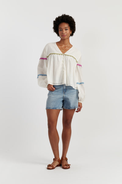 Cream Cotton Rainbow Scallop Blouse