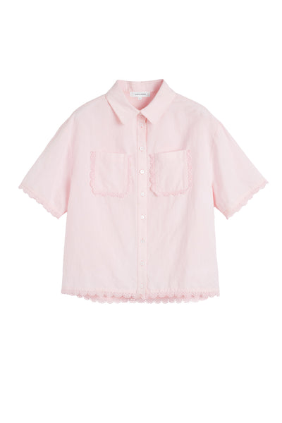 Light-Pink Linen-Blend Scallop Edge Shirt