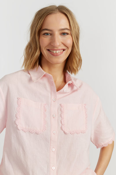 Light-Pink Linen-Blend Scallop Edge Shirt