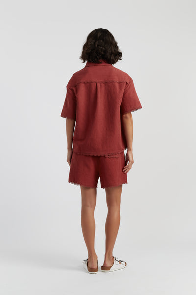 Sienna Linen-Blend Scallop Edge Shirt