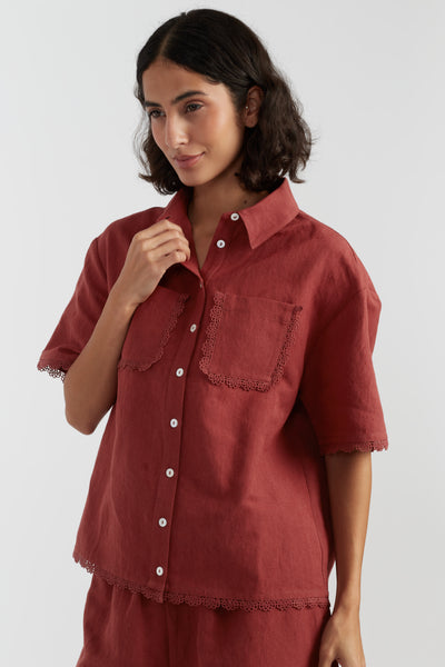Sienna Linen-Blend Scallop Edge Shirt