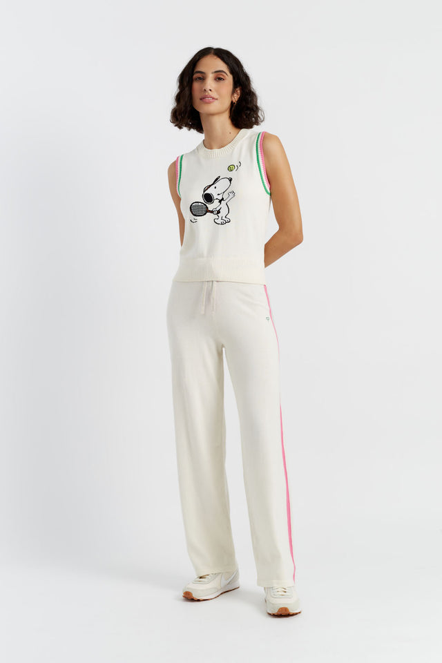 Cream Cotton Peanuts Racquet Club Trousers image 3