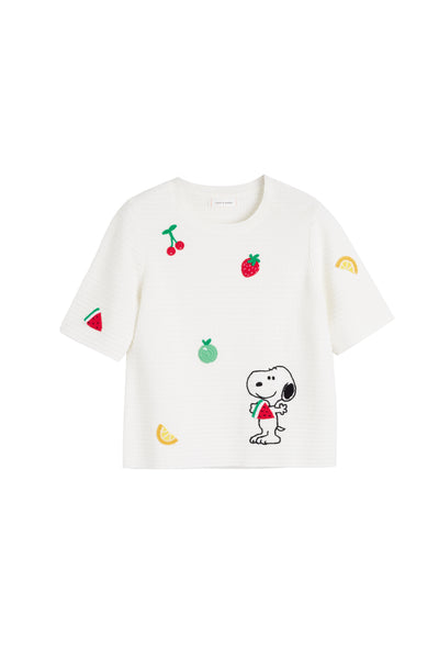 Cream Cotton Snoopy Crochet T-Shirt