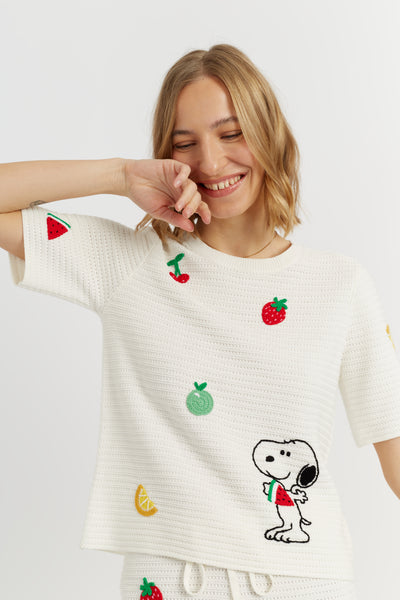 Cream Cotton Snoopy Crochet T-Shirt