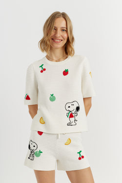 Cream Cotton Snoopy Crochet T-Shirt