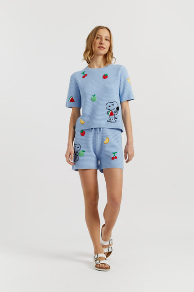 Light-Blue Cotton Snoopy Crochet T-Shirt