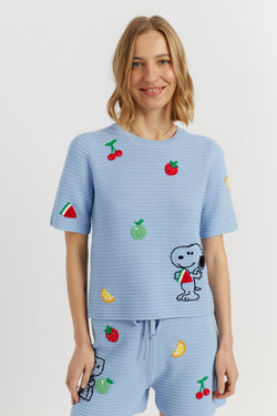 Light-Blue Cotton Snoopy Crochet T-Shirt