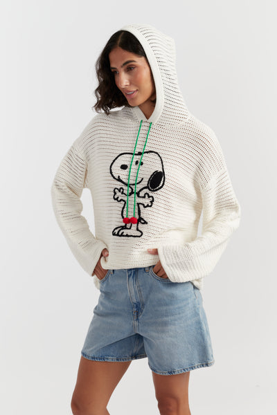 Cream Cotton Snoopy Crochet Hoodie