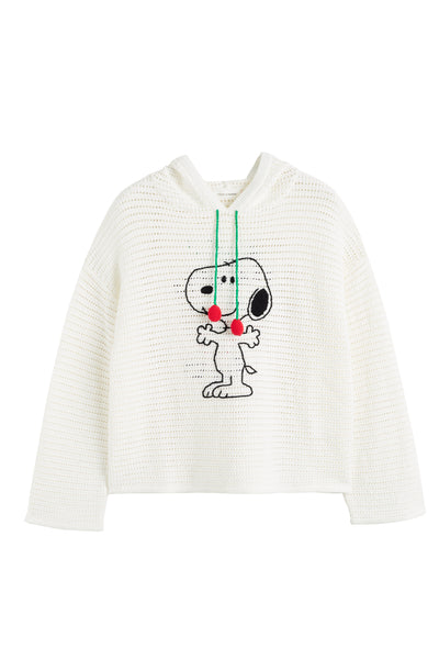 Cream Cotton Snoopy Crochet Hoodie