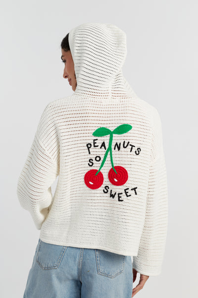 Cream Cotton Snoopy Crochet Hoodie