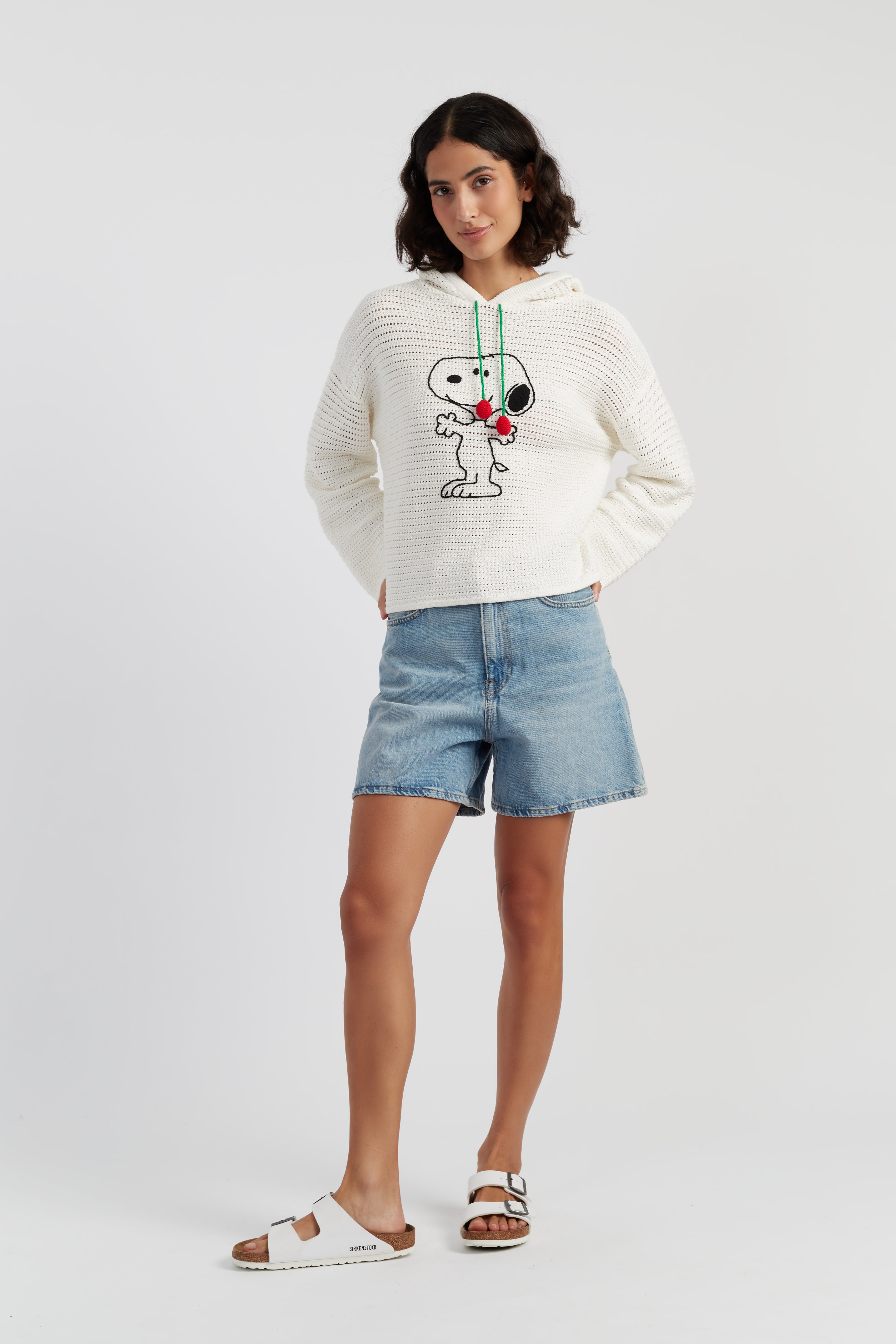 SAMPLE SALE NO RETURNS Cream Cotton Snoopy Crochet Hoodie - Chinti
